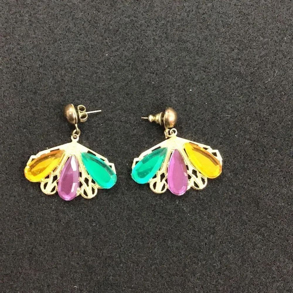 Ear rings, pretty Mardi Gras color from estate sale